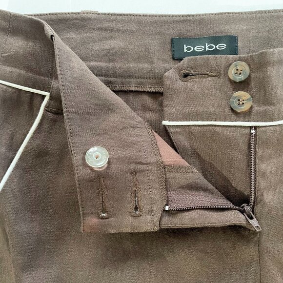 Bebe Vintage Linen Pant Suit | Dark Rum/Brown w/White Trim & Belt | EUC - Picture 8 of 16